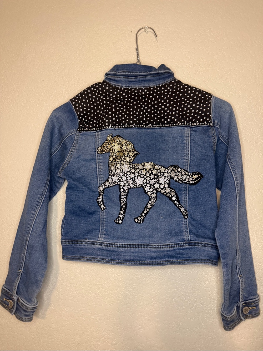 Custom Cat & Jack Blue Denim Jacket with embellishments and charms. 7/8 girls